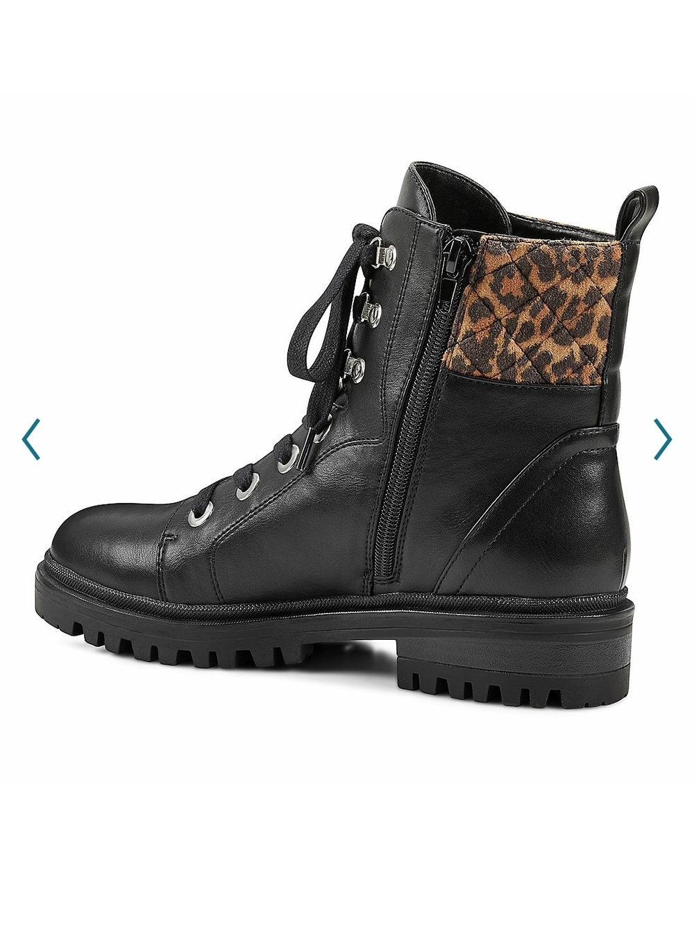 Nine West Black Lace-Up Combat Boot with Leopard Cuff - Picture 2 of 12